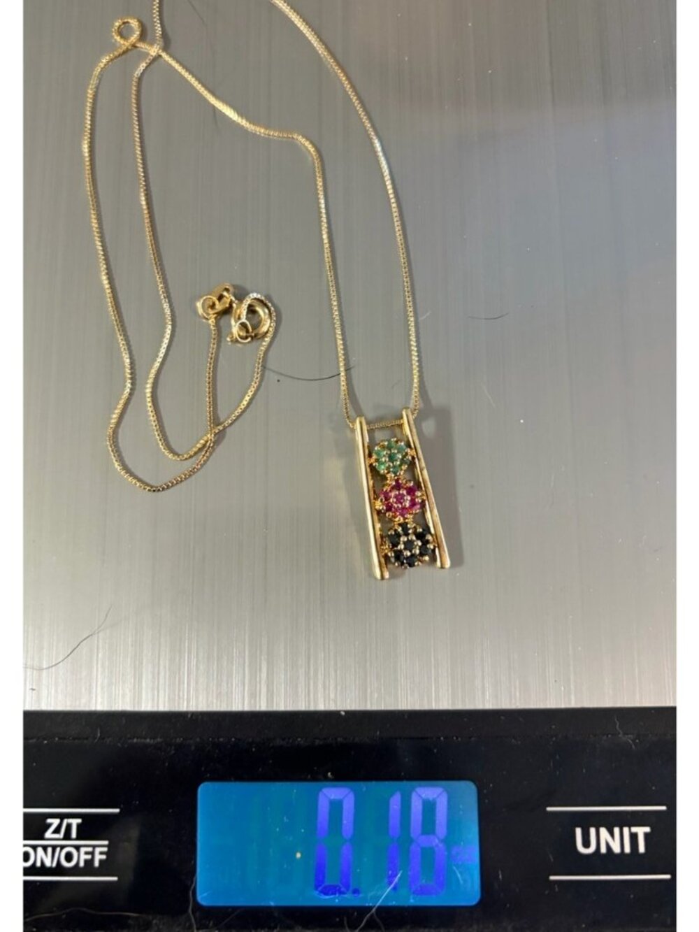 Sterling Silver 925 Gold Vermeil Sapphire Emerald Garnet Pendant Necklace Tested - Picture 5 of 5